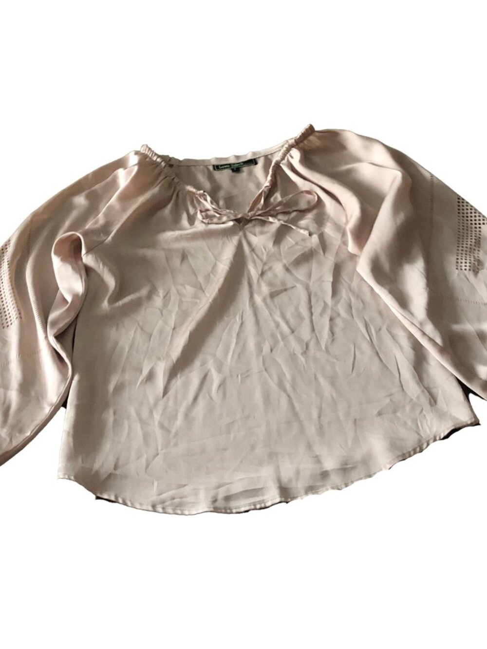 Love Stitch Boho Peasant Blouse – Pale Pink/Nude Long Sleeve Top